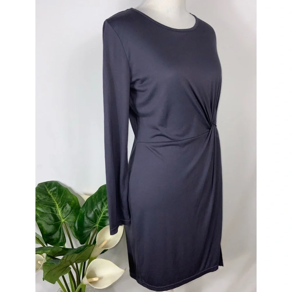 She & Sky Gray Faux Wrap Long Sleeve Soft Bodycon Casual Work Party Dress M - Picture 5 of 7
